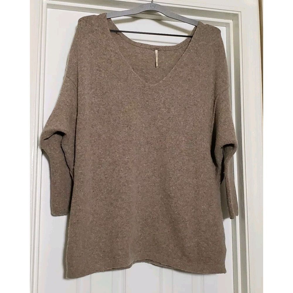 Free People Wool Blend Sweater Women's‎ Medium V Neck Relaxed Fit Brown